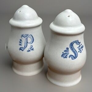 Vintage Salt Pepper Shake Set Blue White Farmhouse  Pfaltzgraff Yorktowne VTG